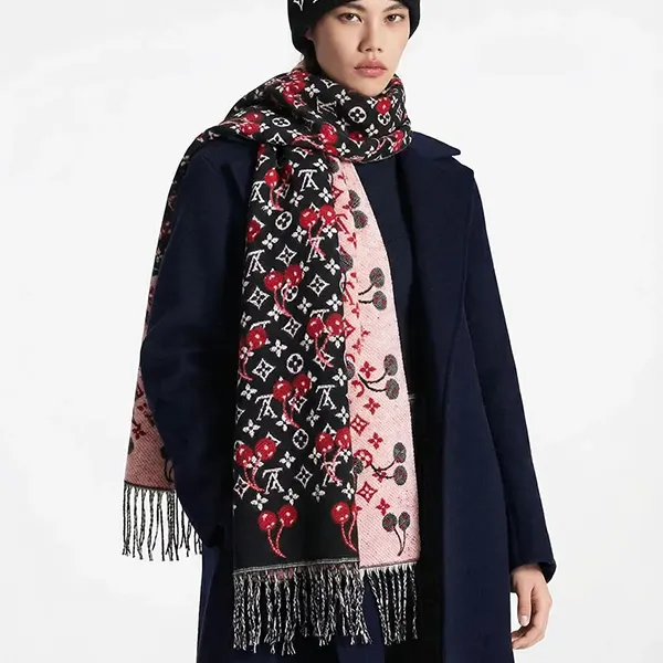 루이비통 모노그램 체리 울 자카드 태슬 숄 머플러 🍀#3031