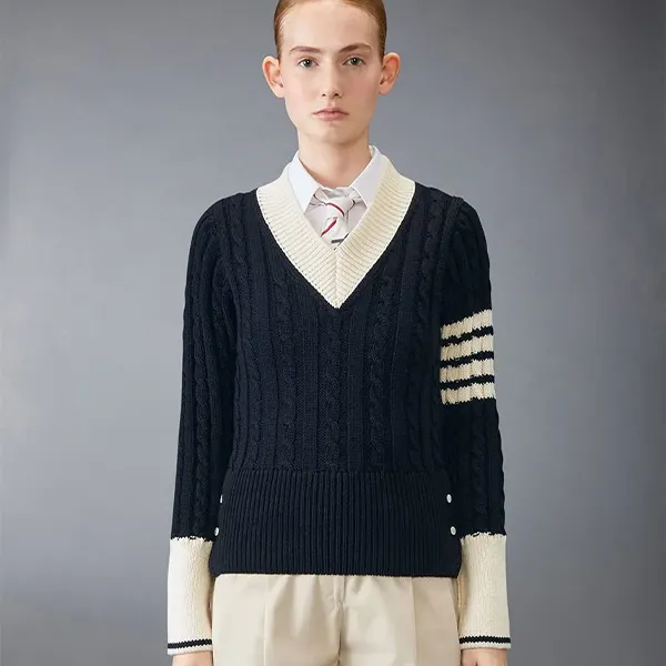 톰브라운 밀라노 암밴드 케이블 V넥 니트#2370