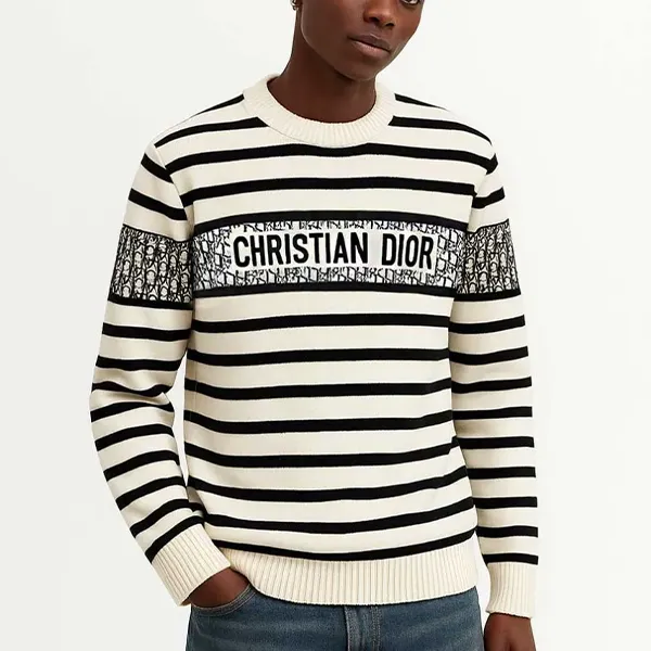 크리스찬 디올 오블리크 자카드 스트라이프 울 블렌드 니트 풀오버 🍀#7060